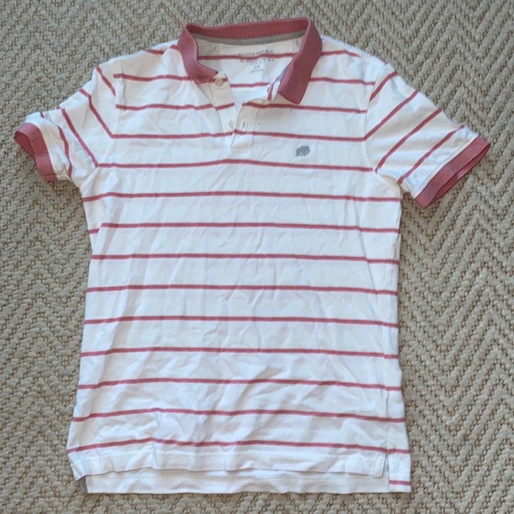 Banana Republic short sleeve polo. Mens medium. Pink and white.